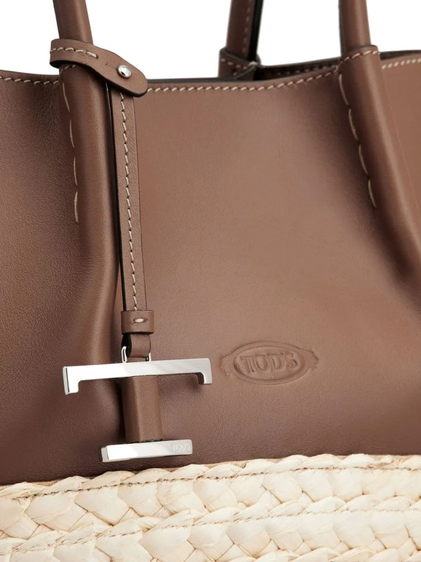 Structured Leather And Straw Bag