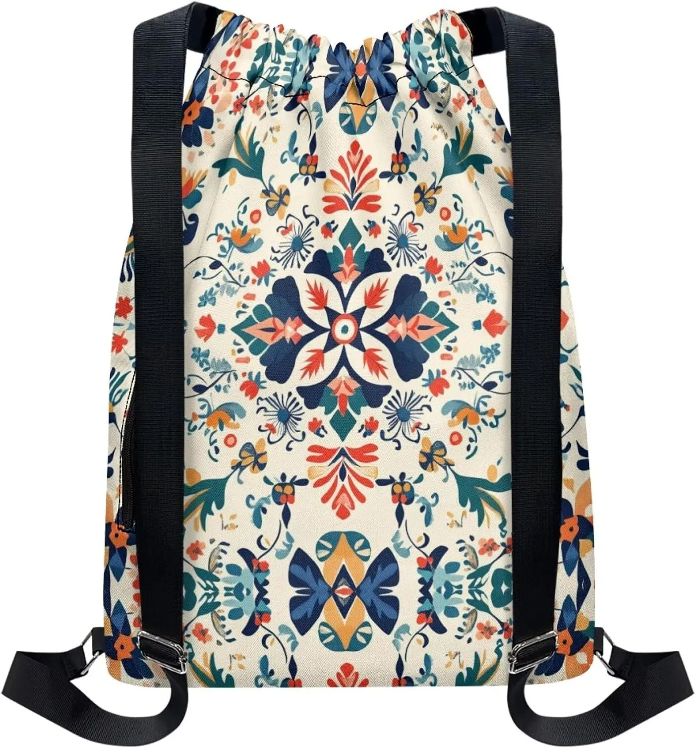Stylish Gym Bags with Draw Cord Closures Bohemian Style Drawstring Backpack for Women Gym Duffle Bag with Convenient Multi Pockets One Size Fits Most
