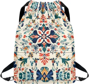 Stylish Gym Bags with Draw Cord Closures Bohemian Style Drawstring Backpack for Women Gym Duffle Bag with Convenient Multi Pockets One Size Fits Most