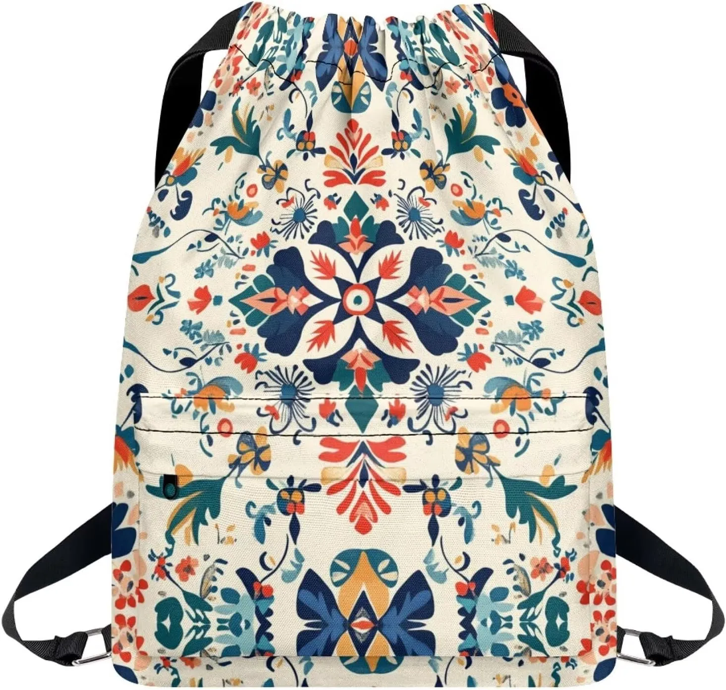 Stylish Gym Bags with Draw Cord Closures Bohemian Style Drawstring Backpack for Women Gym Duffle Bag with Convenient Multi Pockets One Size Fits Most