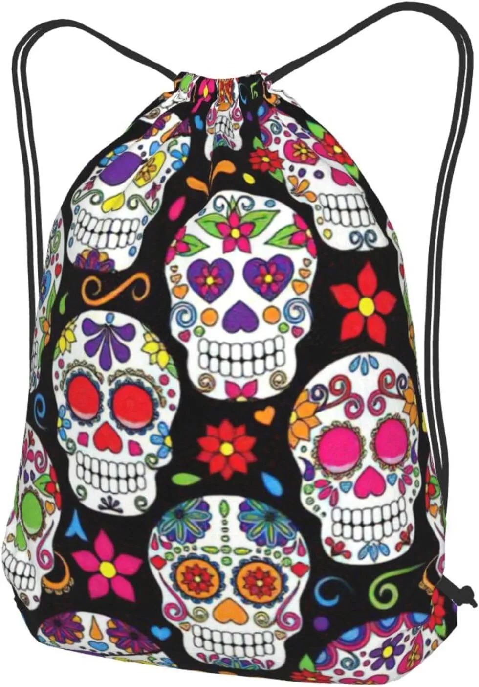 Sugar Skulls Drawstring Cinch Backpack Polyester Sack Pack String Bag For Hiking Camping Adventure