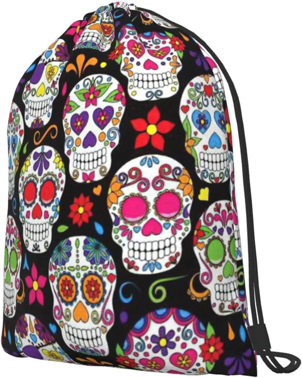 Sugar Skulls Drawstring Cinch Backpack Polyester Sack Pack String Bag For Hiking Camping Adventure