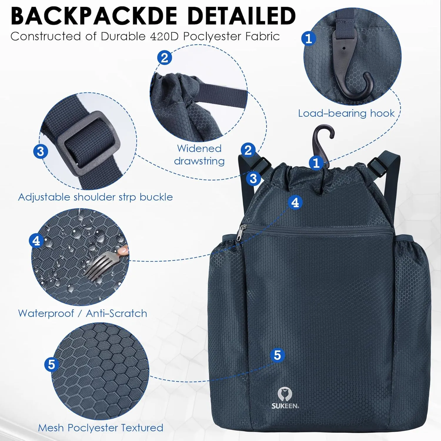 Sukeen Drawstring Backpack Swim Bag Lightweight String Backpack for Beach Pickleball Swimming Pool Gym Workout Gear Sport