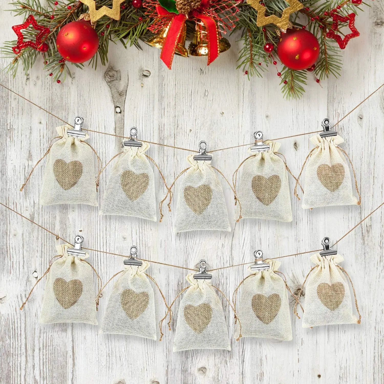 SumDirect Heart Burlap Bags with Drawstring - 36Pcs 4x6 Inch Beige Small Linen Gift Pouch for Wedding，Baby shower Favor Gift Bags