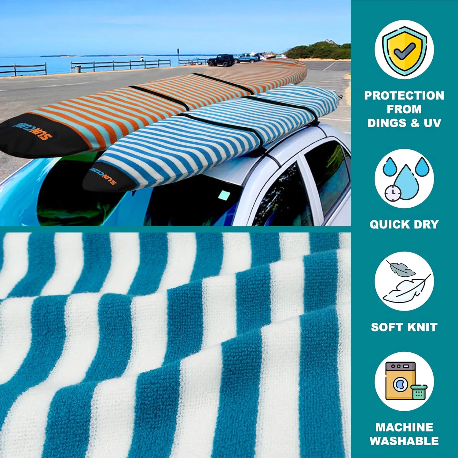 SUN CUBE Surfboard Sock Cover, Surf Bag for Surfing Board, Protective Stretchy Surf Bag Sock Sleeve for Longboard, Hybrid, Shortboard