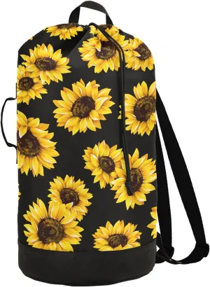 Sunflowers Laundry Bag Large Laundry Backpack Heavy Duty with Adjustable Shoulder Straps for Traveling Dirty Clothes Organizer for College Students Waterproof