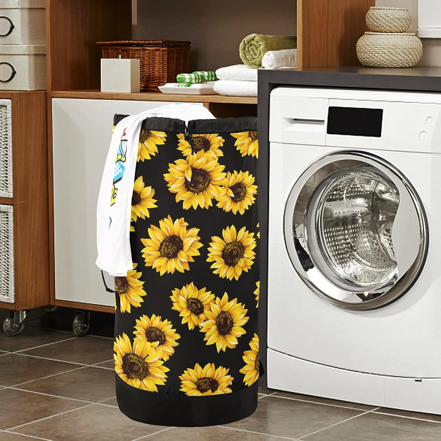 Sunflowers Laundry Bag Large Laundry Backpack Heavy Duty with Adjustable Shoulder Straps for Traveling Dirty Clothes Organizer for College Students Waterproof