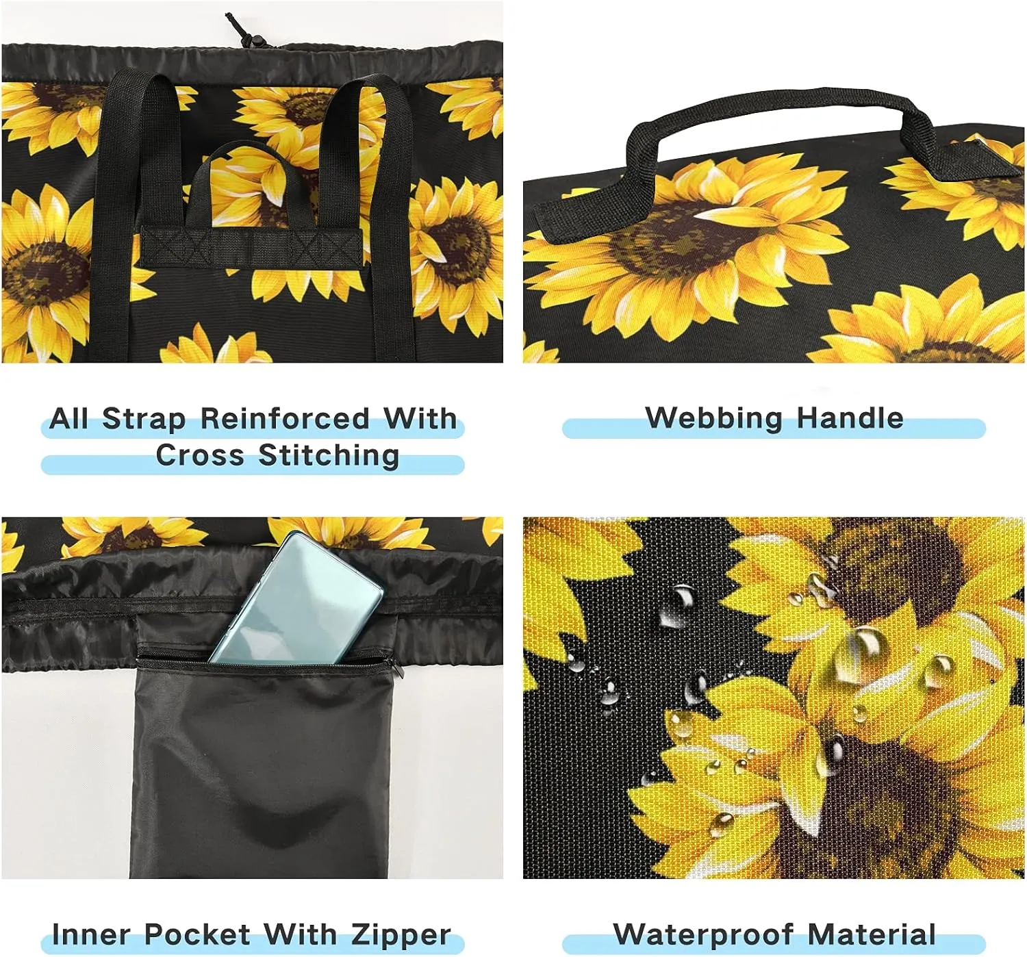 Sunflowers Laundry Bag Large Laundry Backpack Heavy Duty with Adjustable Shoulder Straps for Traveling Dirty Clothes Organizer for College Students Waterproof