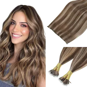 Sunny Hair Beaded Weft Hair Extensions Human Hair #4427-18 Bundle with Nano Hair Extensions 18inch 50g
