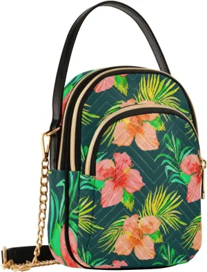 susiyo Hawaii Flowers Women's Crossbody Handbags with Zipper Phone Purse, Adjustable Strap Traveling Shoulder Bags for Credit Card Wristlet Wallet