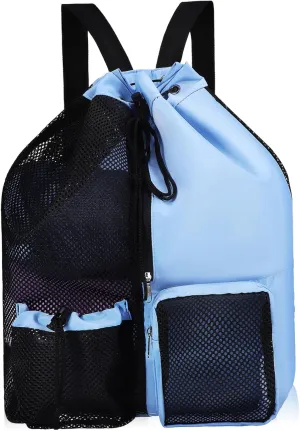 Swim Bag Mesh Drawstring Backpack Gym Bag for Swim Gear Lightweight Separated Compartments for Travel Outdoor Activities