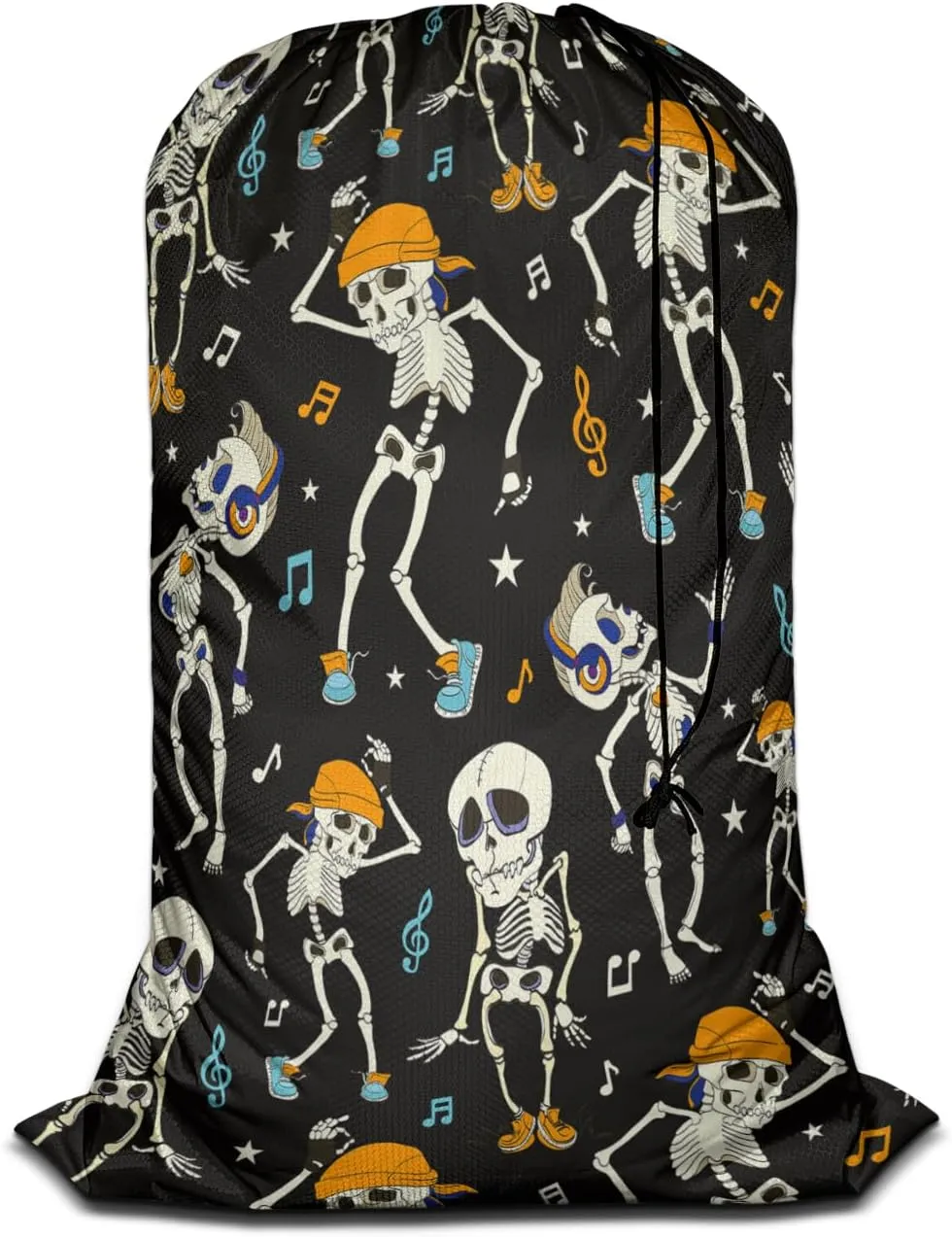 Swono Dancing Skeletons Heavy Duty Large Laundry Bags 1 Pack 28 x 40 inch Halloween Pattern XL Drawstring Travel Organizer Bag Fit Hamper Basket Camp Home College Dorm Tear Resistant Dirty Cloth Big