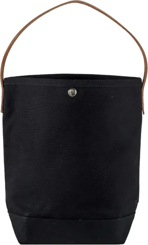 Tag&Crew Leather Handled Lightweight Canvas Bucket Tote Handbag with Snap Closure designed for Daily Shopping Gifting Carrying Groceries Fruits Vegetables - Black