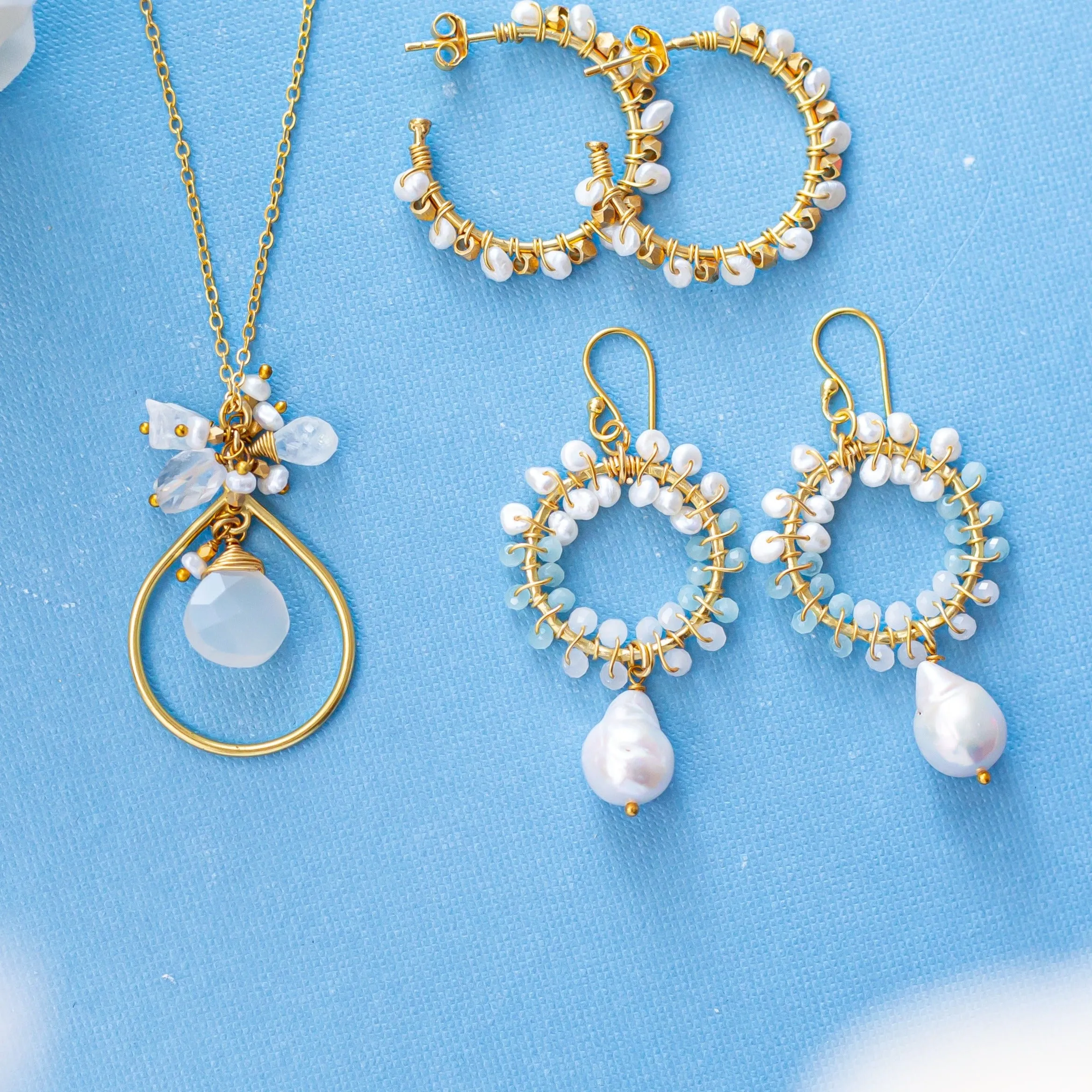 Talia White & Aqua Earrings