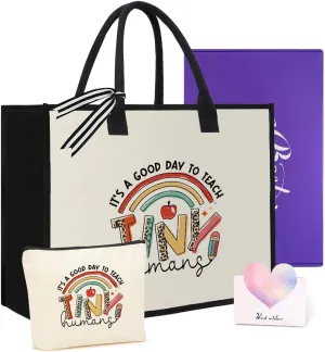 Teacher Gifts It's a Good Day to Teach Tiny Humans Tote Makeup Bag 2 Pcs Teacher's Day Appreciation Christmas Gifts for Women Teacher Gift Boxed Tote Cosmetic Bag