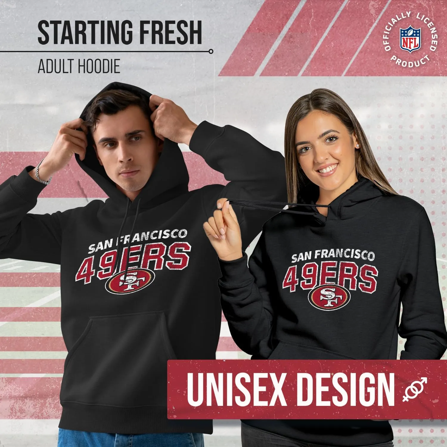 Team Fan Apparel NFL Adult Unisex Starting Fresh Ultra Soft Fleece Hooded Sweatshirt, Heathered Football Hoodie