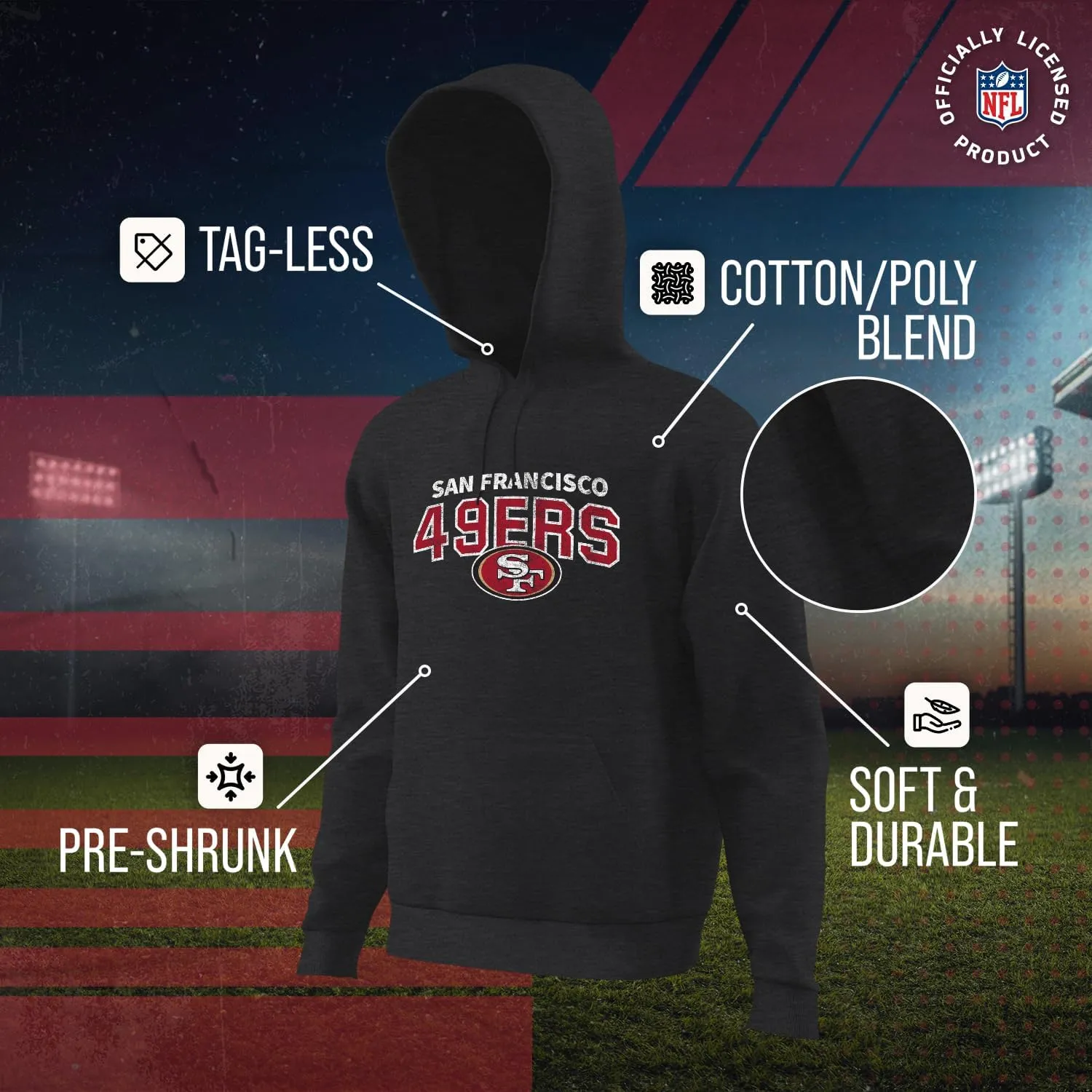 Team Fan Apparel NFL Adult Unisex Starting Fresh Ultra Soft Fleece Hooded Sweatshirt, Heathered Football Hoodie