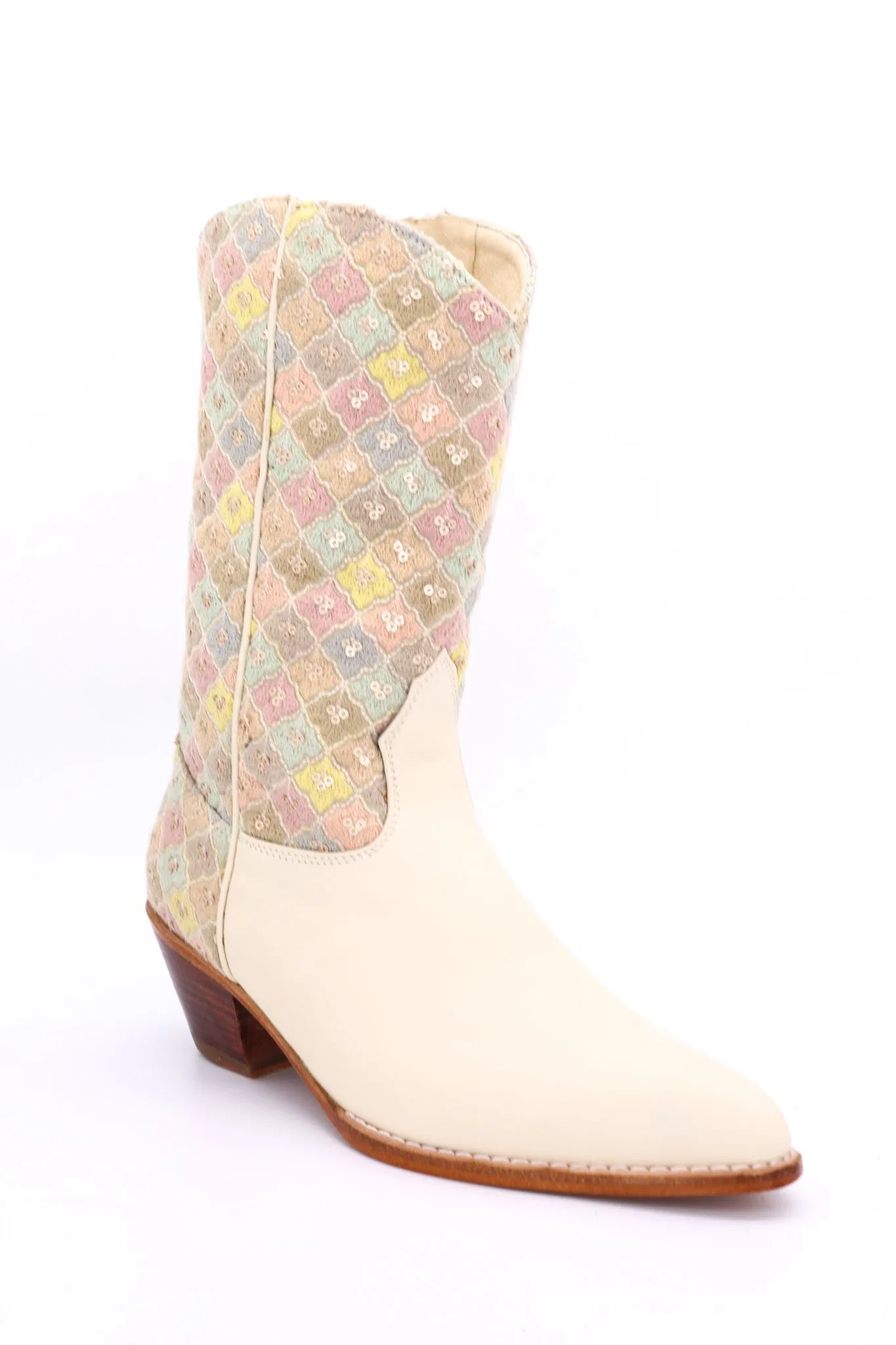 TENDER PASTEL COLOR SEQUIN EMBROIDERED BOOTS ELI