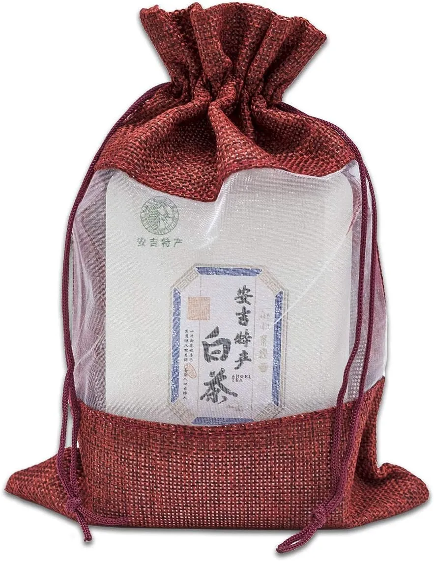 TheDisplayGuys - 96-Pack 6.5x8.5 Linen Burlap & Sheer Organza Gift Bag with Drawstring for Party Favors, Presents, Samples & Treats Mesh Pouch (Maroon, Large)
