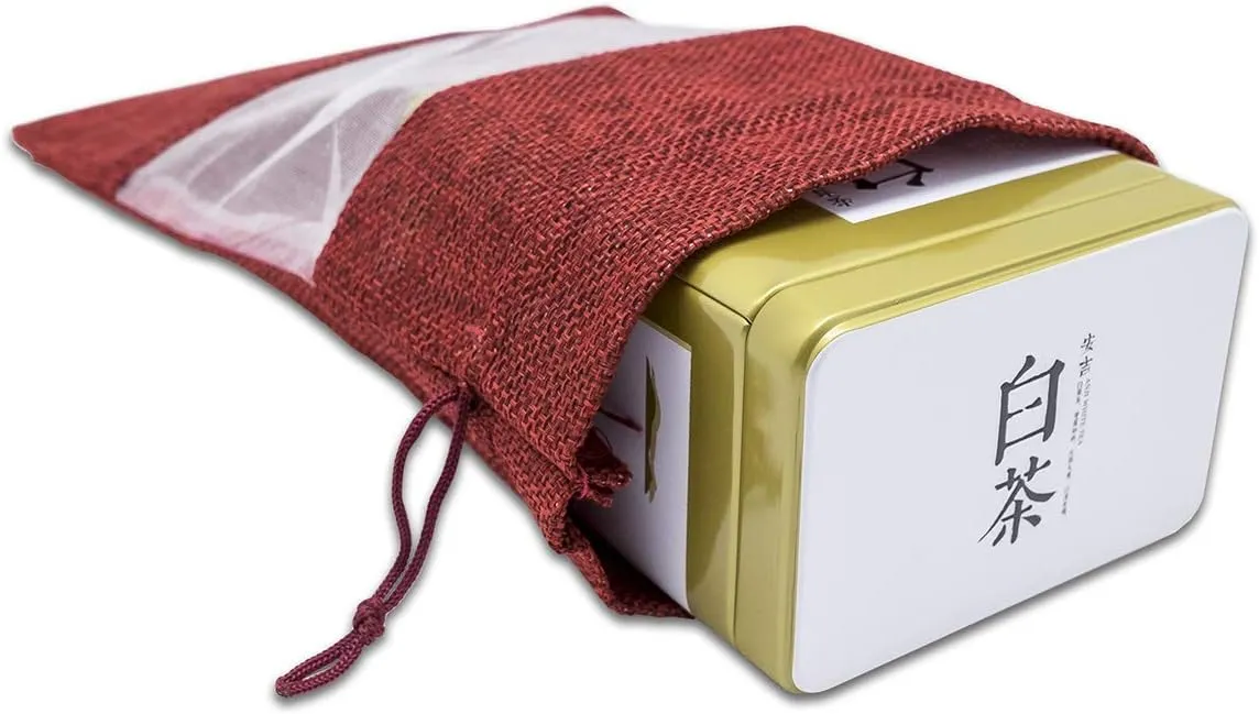 TheDisplayGuys - 96-Pack 6.5x8.5 Linen Burlap & Sheer Organza Gift Bag with Drawstring for Party Favors, Presents, Samples & Treats Mesh Pouch (Maroon, Large)