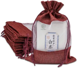 TheDisplayGuys - 96-Pack 6.5x8.5 Linen Burlap & Sheer Organza Gift Bag with Drawstring for Party Favors, Presents, Samples & Treats Mesh Pouch (Maroon, Large)