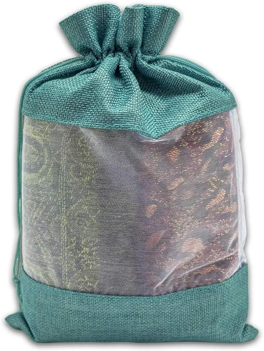 TheDisplayGuys - 96-Pack 7.5x11.5 Linen Burlap & Sheer Organza Gift Bag with Drawstring for Party Favors, Presents, Samples & Treats Mesh Pouch (Teal, X-Large)