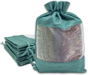 TheDisplayGuys - 96-Pack 7.5x11.5 Linen Burlap & Sheer Organza Gift Bag with Drawstring for Party Favors, Presents, Samples & Treats Mesh Pouch (Teal, X-Large)