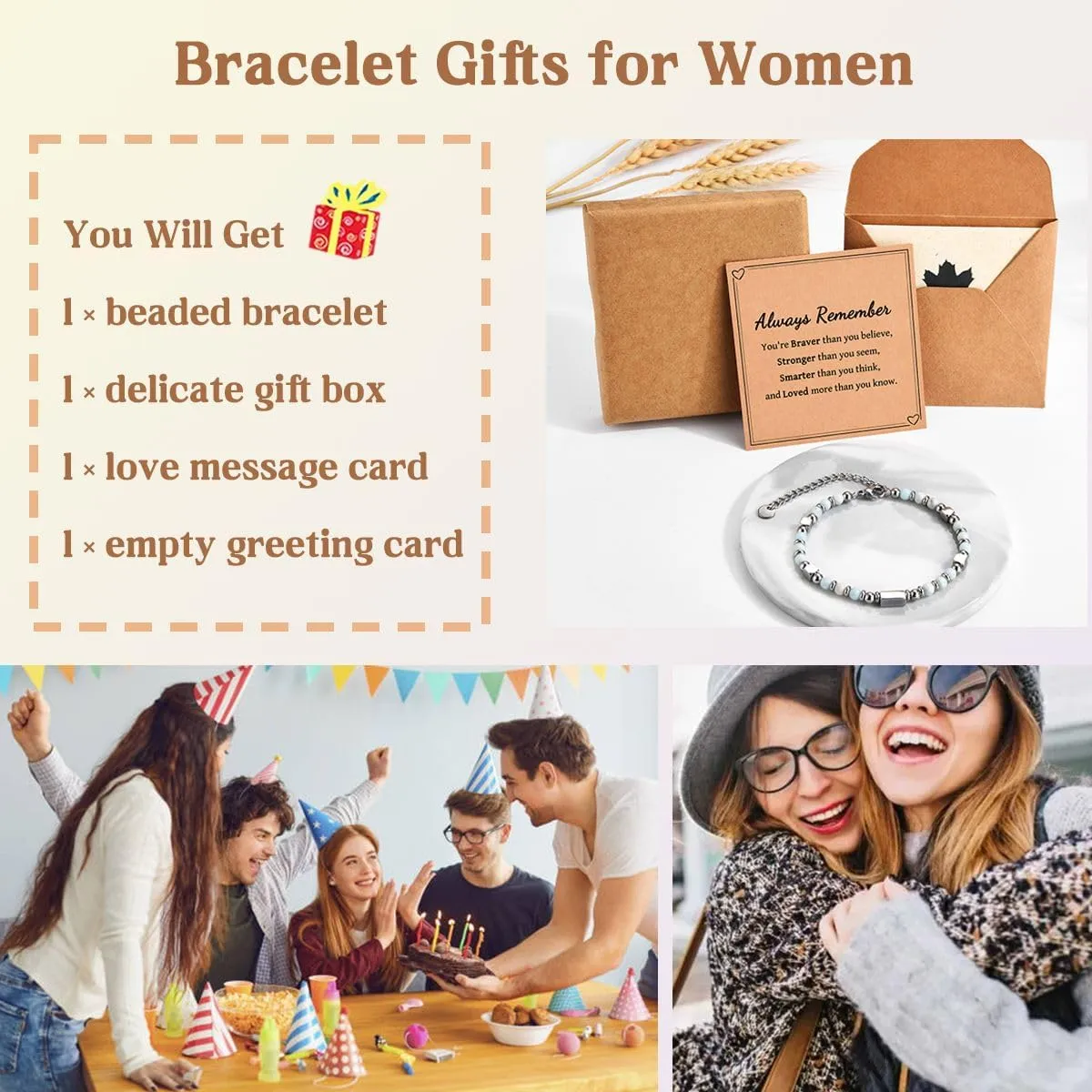 Tiny Beaded Bracelet Gifts for Teen Girls Women, Christmas Stocking Stuffers Easter Birthday Valentines Day Gifts with Inspirational Card