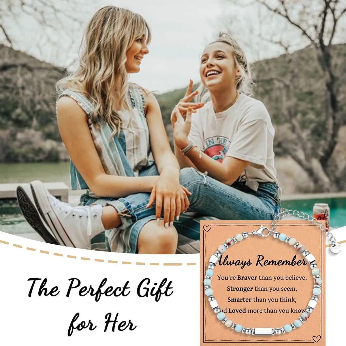 Tiny Beaded Bracelet Gifts for Teen Girls Women, Christmas Stocking Stuffers Easter Birthday Valentines Day Gifts with Inspirational Card