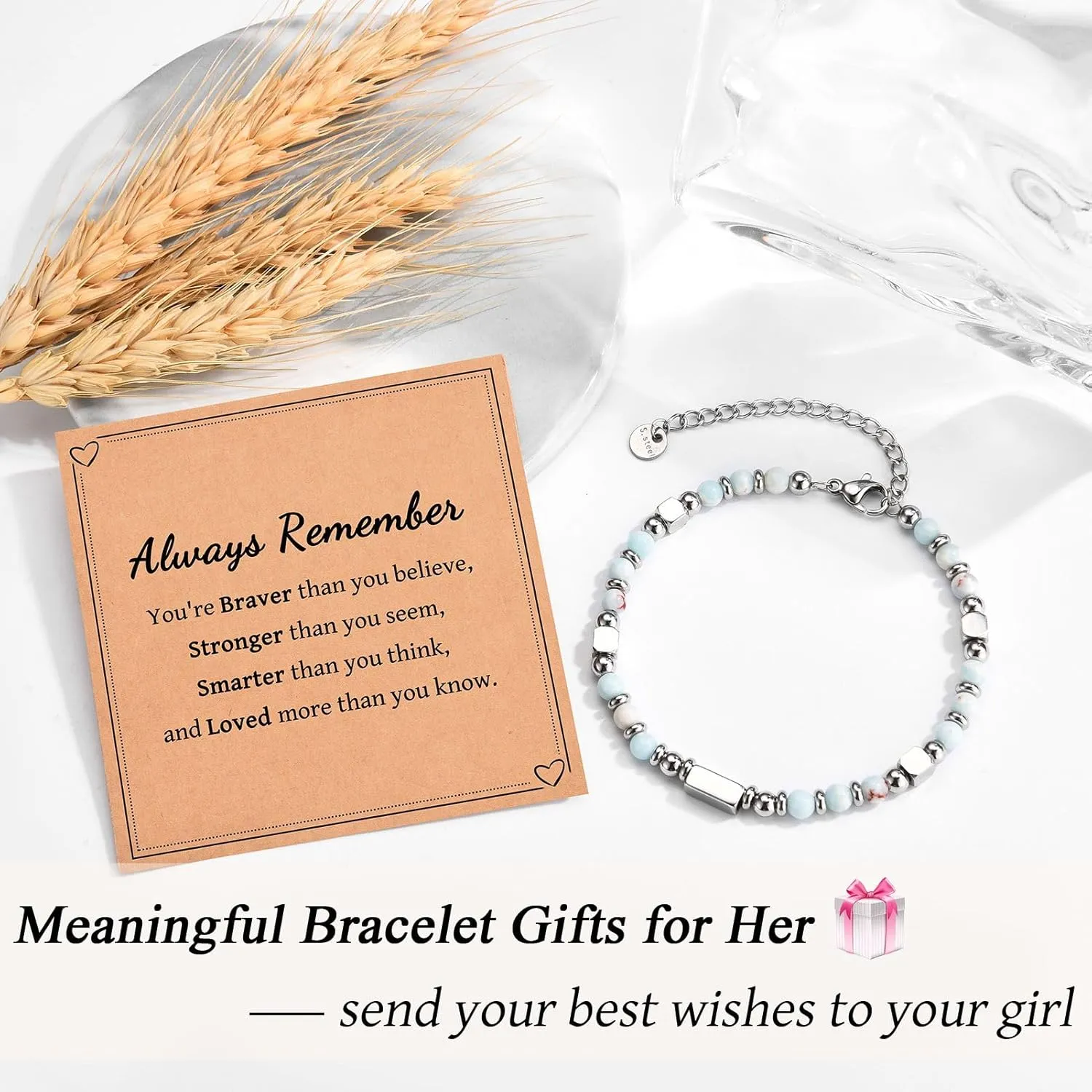 Tiny Beaded Bracelet Gifts for Teen Girls Women, Christmas Stocking Stuffers Easter Birthday Valentines Day Gifts with Inspirational Card