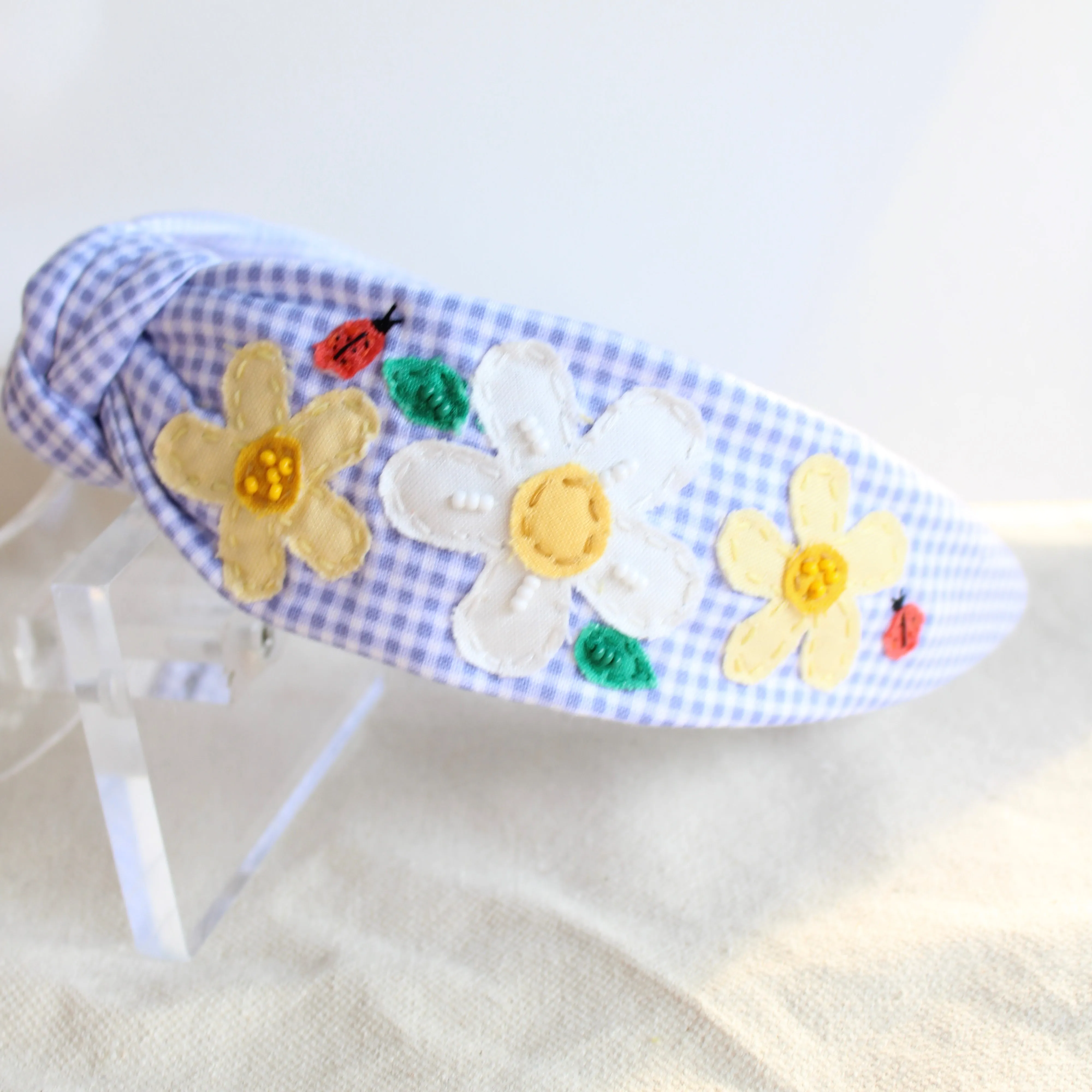 TINY BLUE GINGHAM Knotted Headband