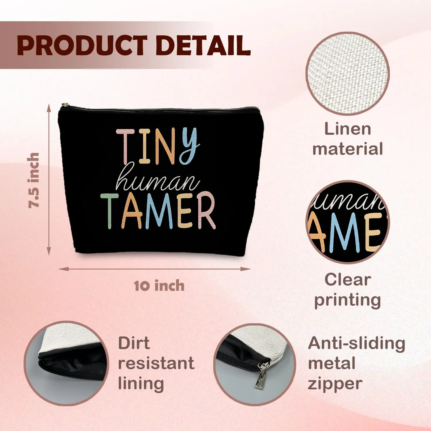 Tiny Human Tamer Teacher Makeup Bag, Funny Teacher Makeup Pouch Zipper Pouch, Small Cosmetic Bag for Purse