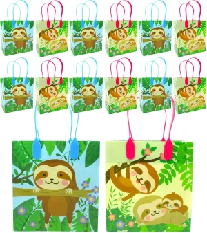 Tiny Mills Sloth Themed Party Favor Bags Treat Bags with Handles, Sloth Candy Bags for Birthday Party Goodie Bags, Party Supply Decoration, Pack of 12
