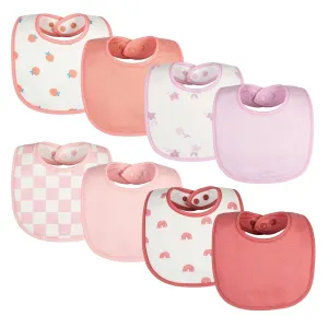 Tiny Twinkle 8 Pack Baby Food Bibs for Eating - Waterproof & Absorbent 6-12 Months Infant Bibs, OEKO-TEX Certified Drooling Bibs for Baby Led Weaning(Girl Print 8-Pack)