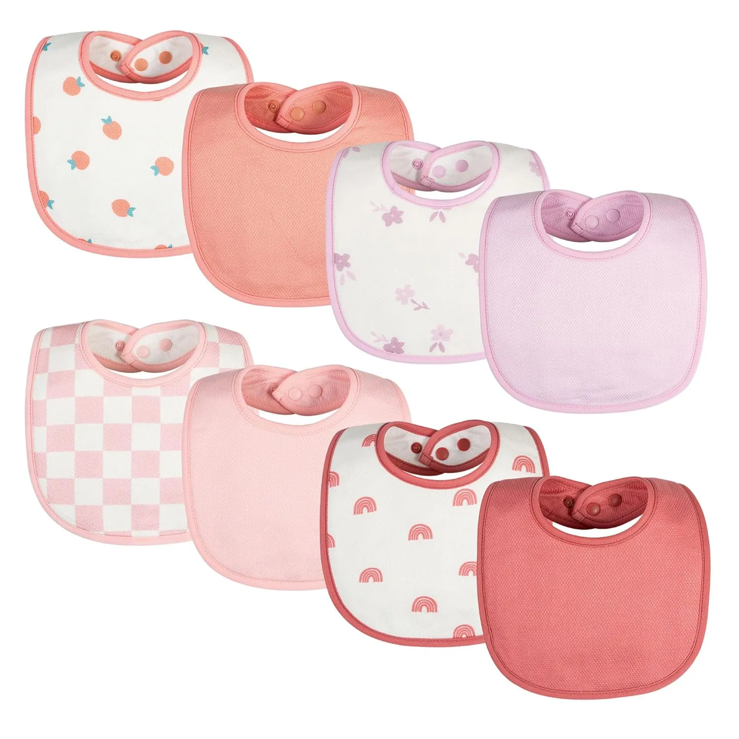 Tiny Twinkle 8 Pack Baby Food Bibs for Eating - Waterproof & Absorbent 6-12 Months Infant Bibs, OEKO-TEX Certified Drooling Bibs for Baby Led Weaning(Girl Print 8-Pack)