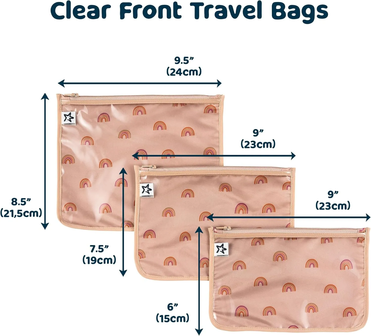 Tiny Twinkle Mess-proof Travel Bags, Airline Compliant, Zipper Closure, Clear Front Pouch, Diaper Bag Packing, Toiletry or Cosmetics Organizer