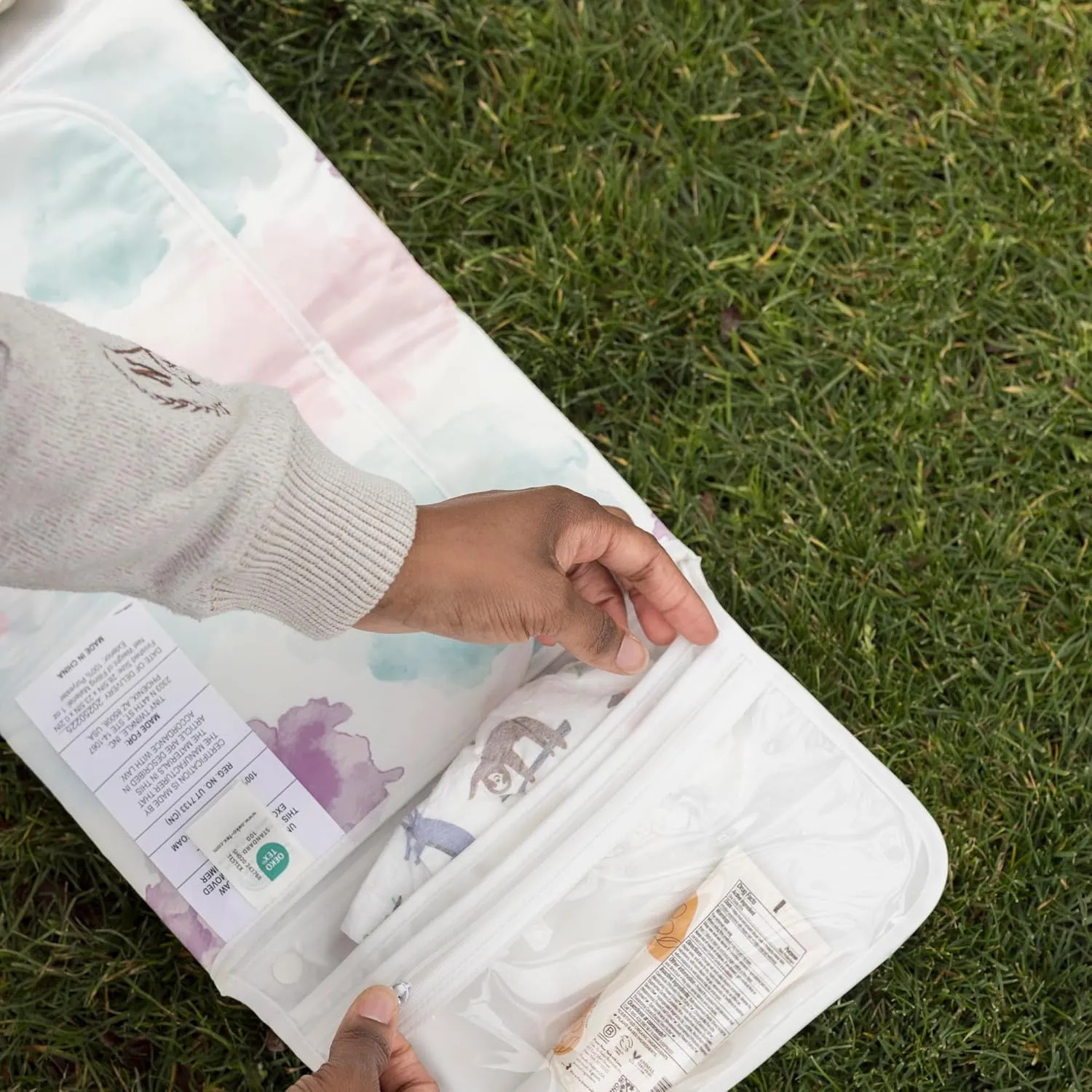 Tiny Twinkle Portable Diaper Changing Pad-Foldable Waterproof Changing Mat&Portable Changing Pad for Travel,Baby Changing Station with Smart Wipes Pocket&Storage (Cotton Candy)