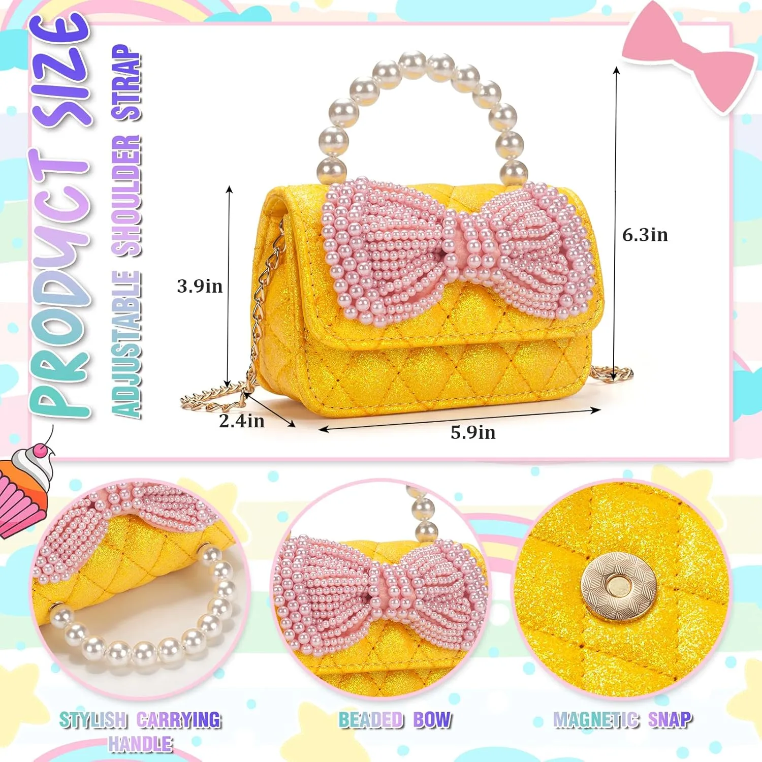Toddler Purse - Girls Crossbody Bag with Heart Shaped Sunglasses - Kids Purse for Girl Aged 2-14