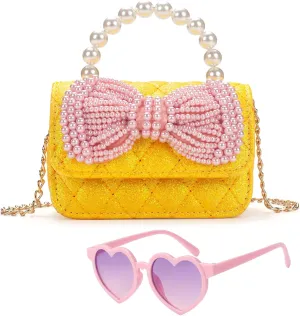 Toddler Purse - Girls Crossbody Bag with Heart Shaped Sunglasses - Kids Purse for Girl Aged 2-14