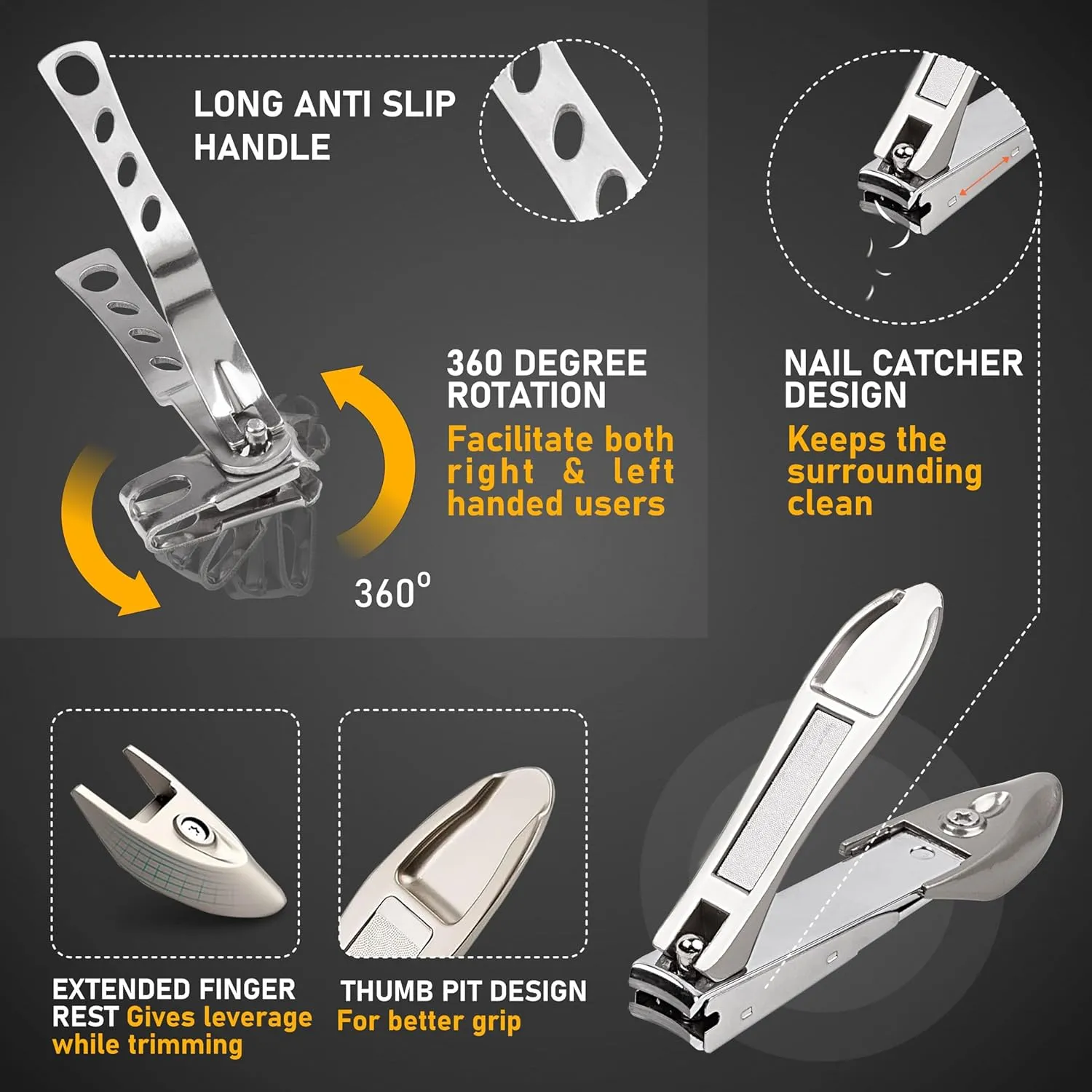 Toenail Clippers for Seniors Thick Toenails- Heavy Duty Podiatrist Ingrown Toe Nail Cutter for Men, Professional & Adults - Easy Grip Handle Stainless Steel (Extra Large, 10, Count)