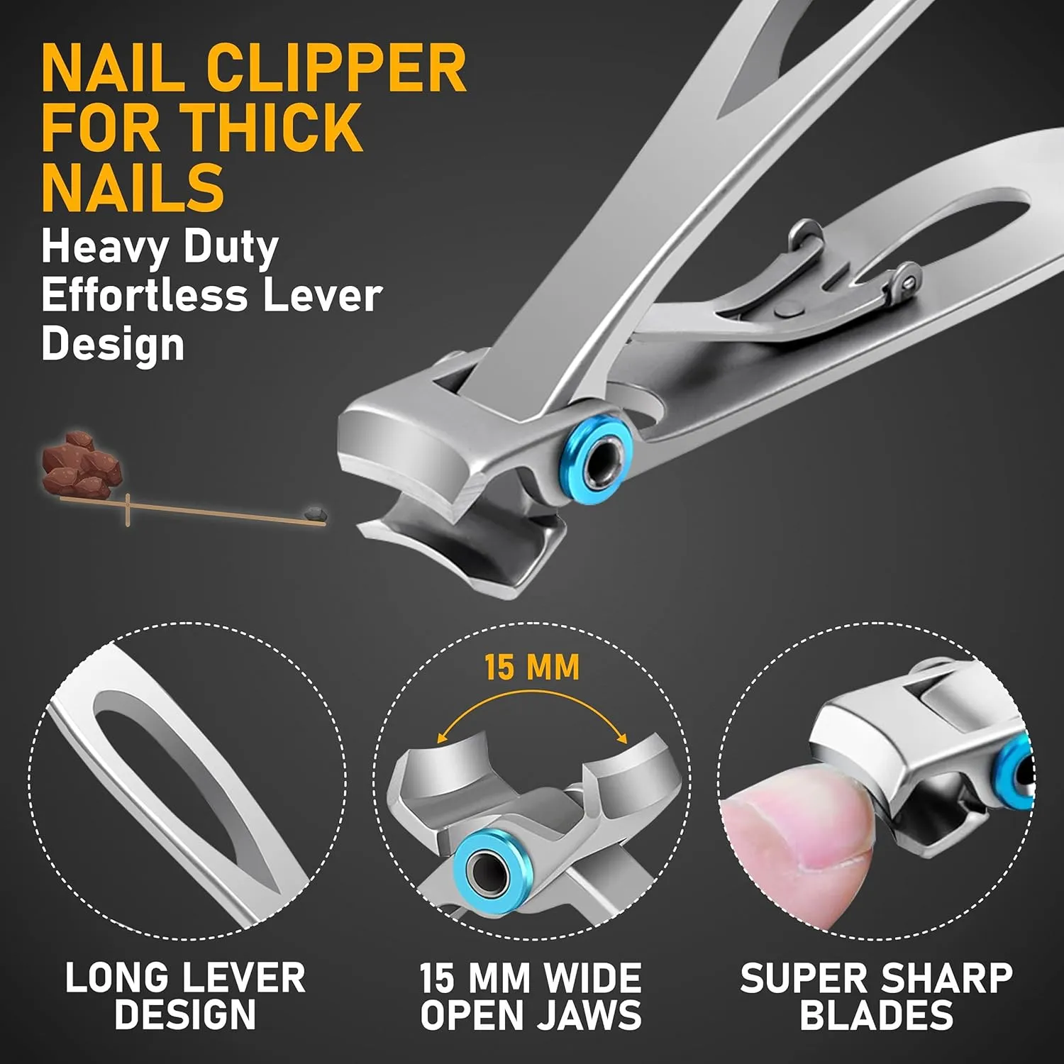 Toenail Clippers for Seniors Thick Toenails- Heavy Duty Podiatrist Ingrown Toe Nail Cutter for Men, Professional & Adults - Easy Grip Handle Stainless Steel (Large, 8, Count)