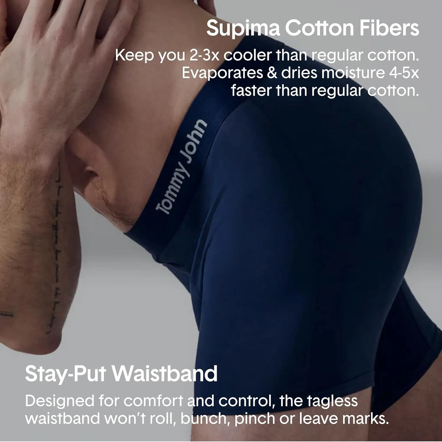Tommy John Men’s Underwear, Supima Cool Cotton Boxer Briefs with Contour Pouch and Longer 8" Inseam, Comfortable Fabric