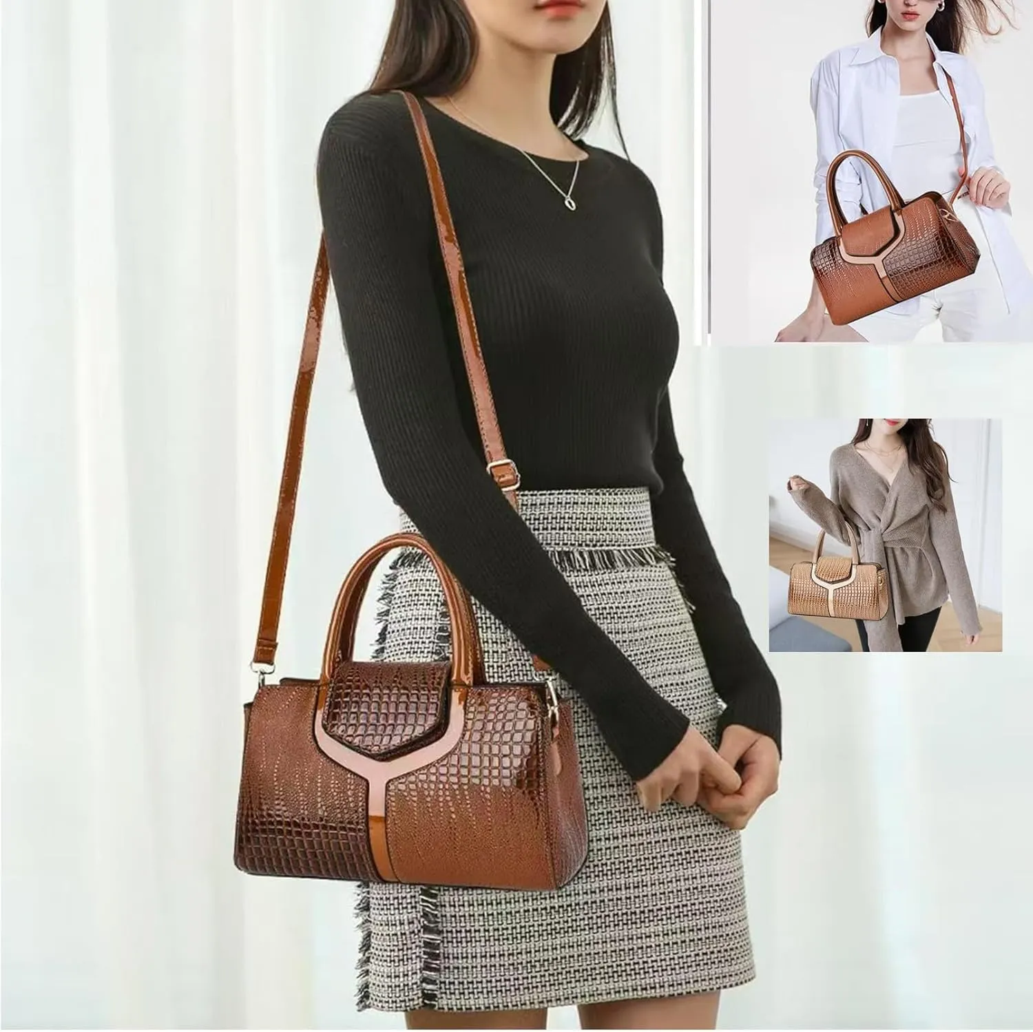 Top handle Satchel bags Shoulder Crossbody Purse Retro Crocodile Hobo Handbag Cluth Purse for Women