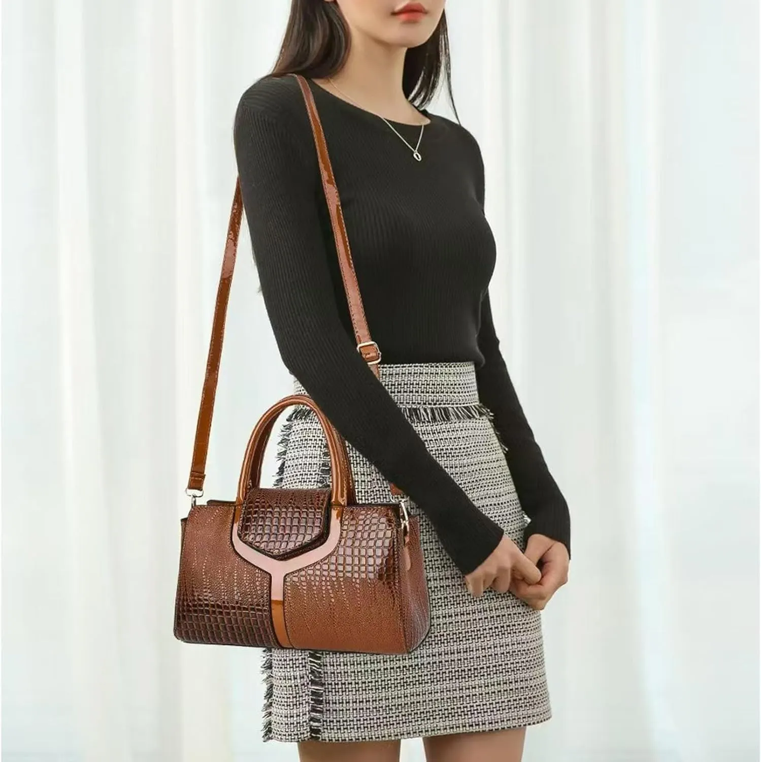 Top handle Satchel bags Shoulder Crossbody Purse Retro Crocodile Hobo Handbag Cluth Purse for Women