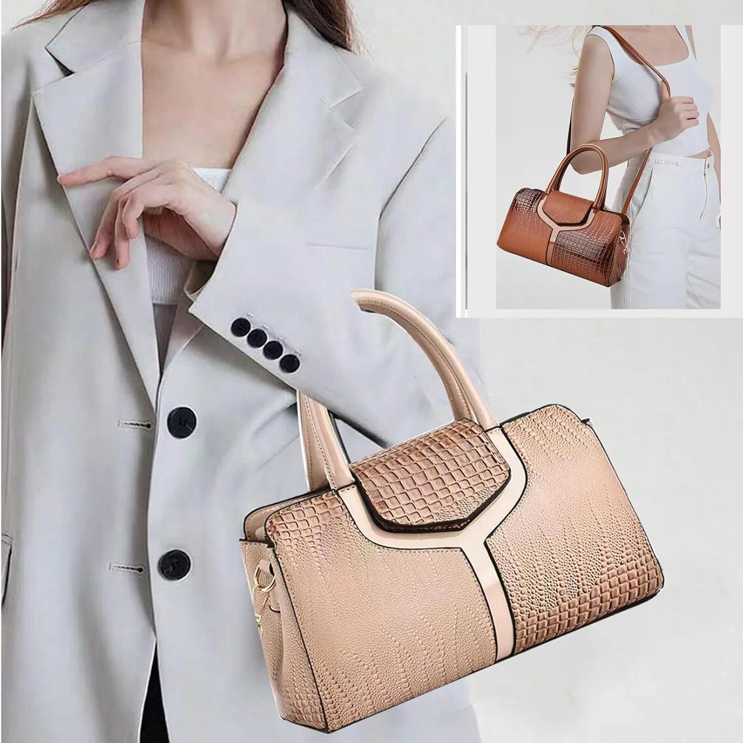 Top handle Satchel bags Shoulder Crossbody Purse Retro Crocodile Hobo Handbag Cluth Purse for Women