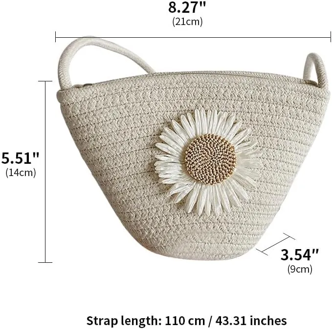Tote Bag for Women Cotton Satchel Purse Hand-Woven Shoulder Handbag Hobo Bag Flower Crossbody Bags for Women Beige(Daisy)