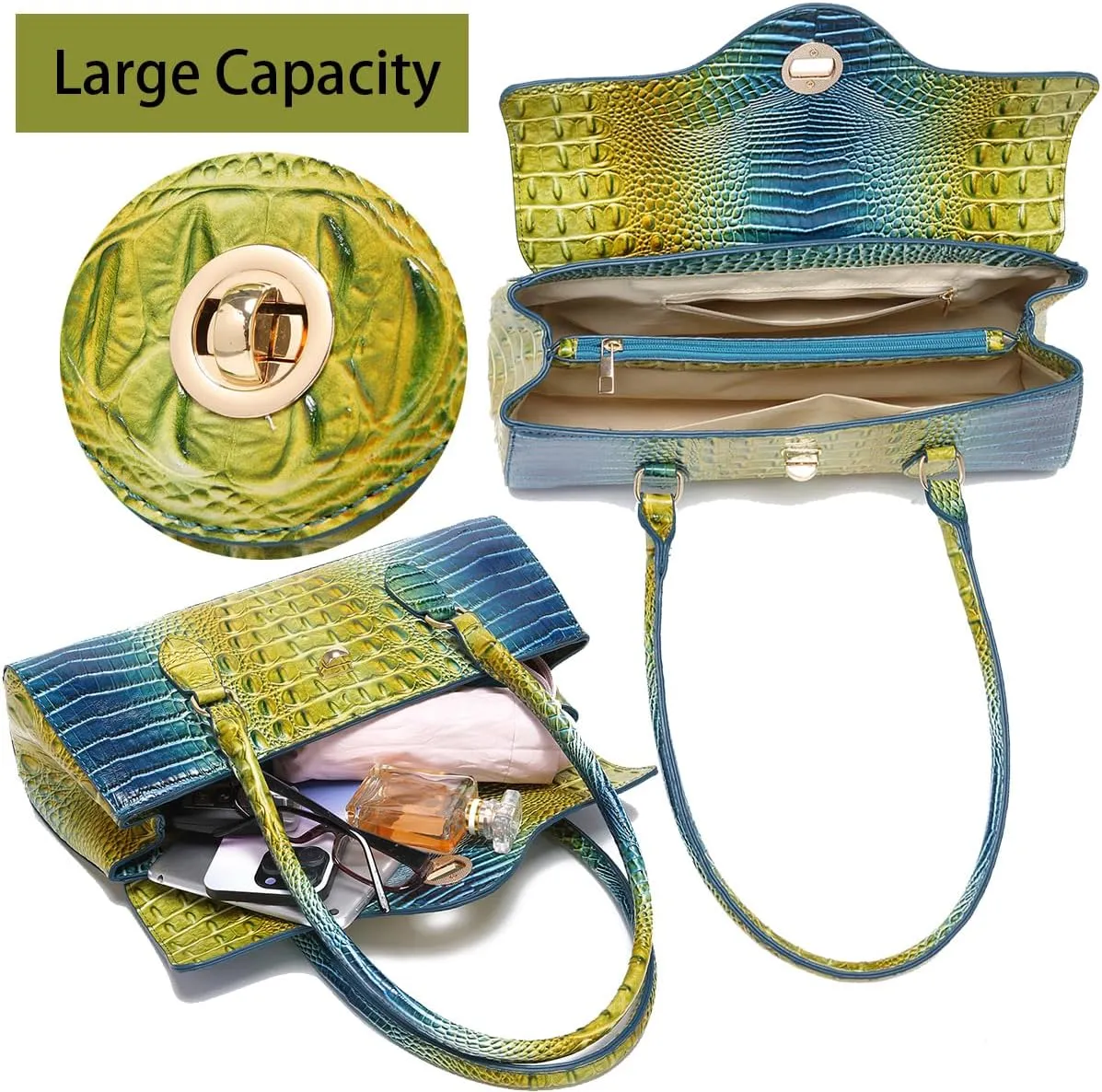 Tote Handbag for Women Large Handbag Purse for Lady Leather Crocodile Pattern Top Handle Handbag Satchel Tote Purse