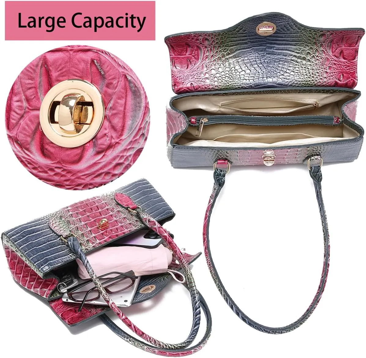Tote Handbag for Women Large Handbag Purse for Lady Leather Crocodile Pattern Top Handle Handbag Satchel Tote Purse