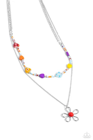 Traditionally Trendy - Red - Colored Seed Bead, Heart, and Flower Tiered Paparazzi Short Necklace