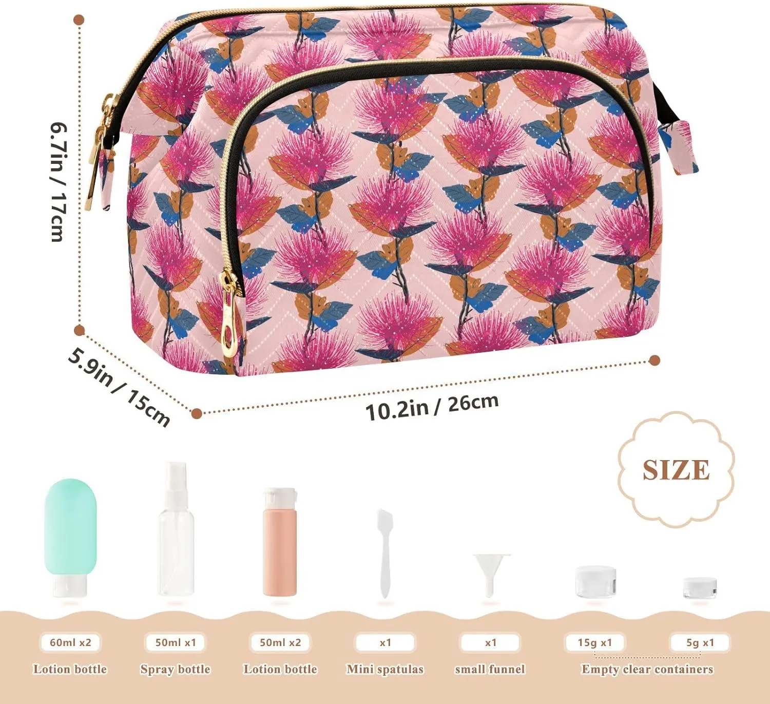 Travel Quilted Makeup Bag Toiletry Organizer Pouch Storage Make Up Bag Large Quilted Cosmetic Bag Wide Open T1